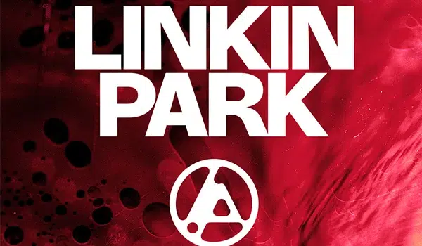 Poster for Linkin Park's ‘From Zero World Tour’ featuring special guests Spiritbox and JPEGMAFIA, with a show date of 28 June 2025 at Wembley Stadium, London, set against a red abstract background