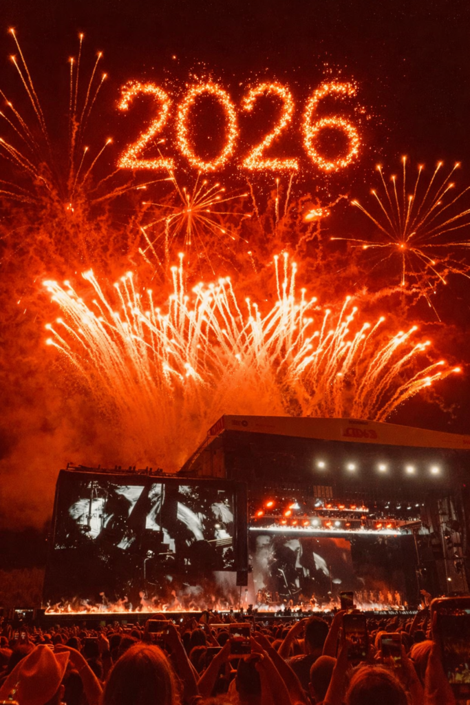 image of fireworks and the number 2026 during the Leeds festival