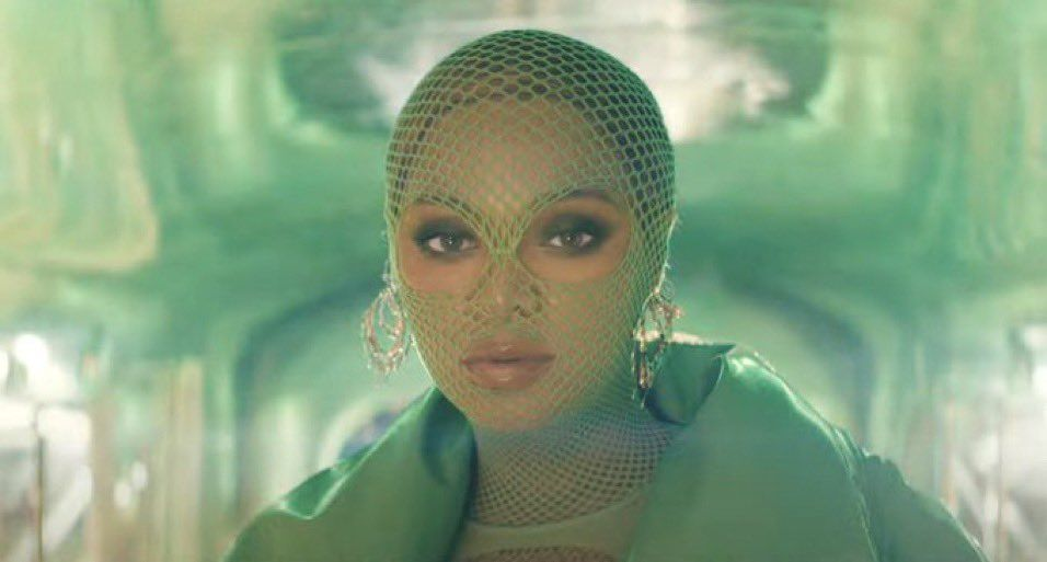 Beyonce in fishnet balaclava